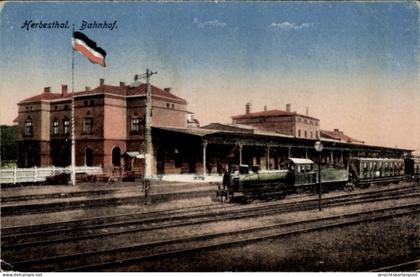 CPA Herbesthal Lontzen Wallonien Lüttich, Bahnhof, Eisenbahn