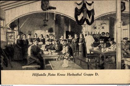 CPA Herbesthal Lontzen Wallonien Lüttich, Hilfsstelle Rotes Kreuz, Gruppe D, Personen in Uniform,