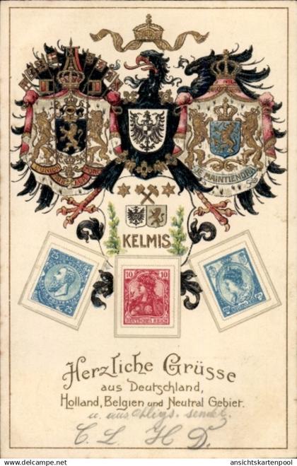 Gaufré Blason Timbres CPA Kelmis Wallonien Lüttich, Vierländereck