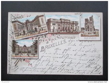 AK Belgien 1898 Mehrbildkarte Chateau Royal / Palais du Comte de Flandre / Palais des Beaux Arts.Nach Sagan in Schlesien