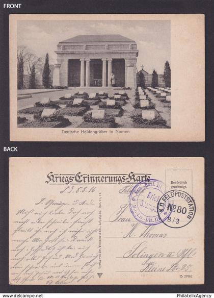 GERMANY 1916, Field postcard, German graves in Namen Namur Belgium, WWI