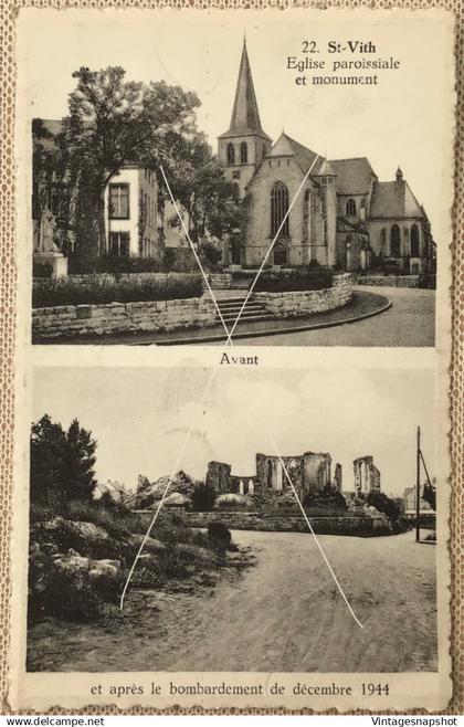 SAINT-VITH SANKT-VITH église paroissiale et monument avant et après le bombardement de 12 1944 CP édit Imp Doome