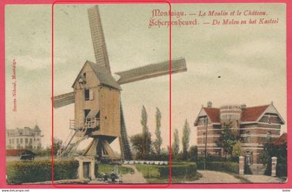 Montaigu - Scherpenheuvel : Le Moulin et le Château - Windmühle - Molen / Variante Couleur - Cachet Montaigu 1907.