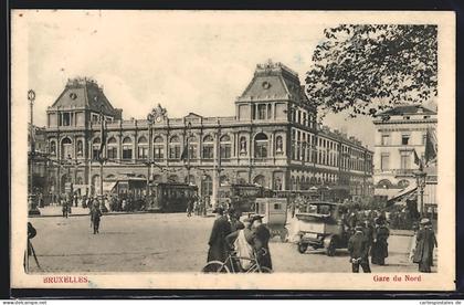 AK Brüssel / Bruxelles, Place Rogier, Gare du Nord, Bahnhof, Strassenbahn