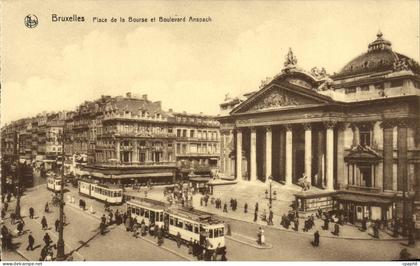 CPA Bruxelles Place de la Bourse et Boulevard Anspach Tramway