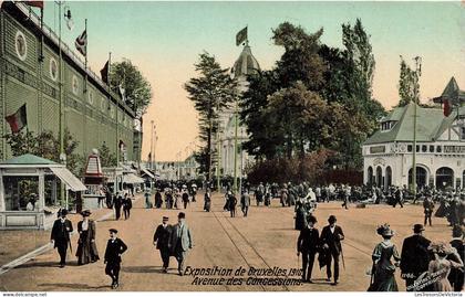[-15%] BELGIQUE - Bruxelles - Expositions Universelles 1910 - Avenue des concessions - Carte Postale Ancienne