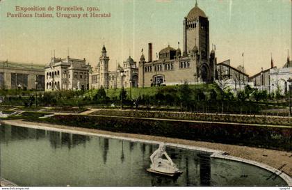 CPA Belgique Bruxelles Exposition 1910 Pavillons italiens Uruguayet Herstal