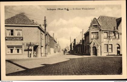 CPA Ledegem Ledeghem Westflandern, Einkaufsstraße St-Elooi, Café Breda, Café Kruisstraat