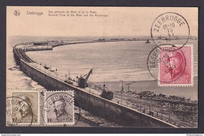 Vintage Postcard Belgium Zeebrugge General View of Mole Anchorage 1920