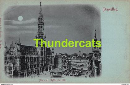 CPA BRUXELLES LA NUIT BIJ NACHT NIGHT LUNE MOON MAAN PLACE DE L'HOTEL DE VILLE