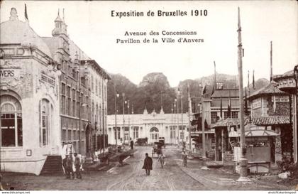 CPA Brüssel, Ausstellung 1910, Avenue des Concessions, Pavillon der Stadt Antwerpen