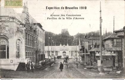 CPA Brüssel, Ausstellung 1910, Avenue des Concessions, Pavillon der Stadt Antwerpen