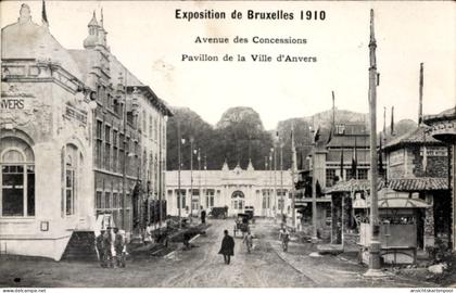 CPA Brüssel, Ausstellung 1910, Avenue des Concessions, Pavillon der Stadt Antwerpen