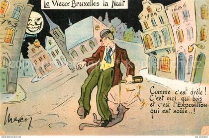 Bruxelles Bruessel bei Nacht Karikatur