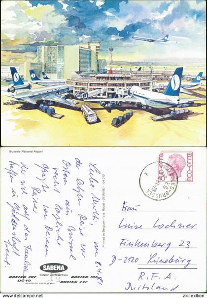 Postkaart Brüssel Bruxelles Airport Boeing 707 Sabena 1981
