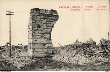 CPA Belgique Comines Ruines la gare