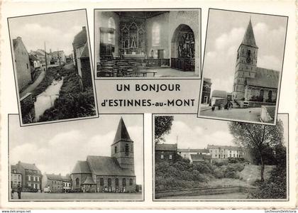 [-15%] BELGIQUE - Un Bonjour dEstinnes au Mont - Canal - Eglise - Vue générale - Multivue - Carte Postale Ancienne