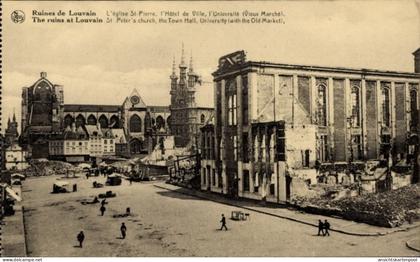 CPA Louvain Louvain Brabant Flamand, Ruines, Église Saint Pierre, Hotel de Ville, Université