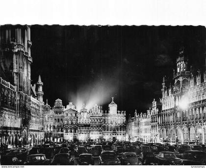 Belgium 1958 Brussels Bruxelles Grand Place By Night Cars vintage postcard