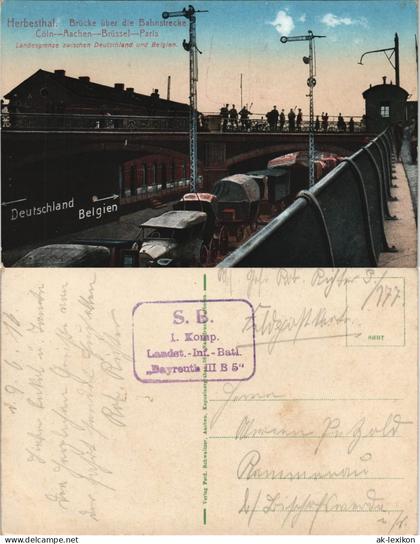 Herbesthal-Lontzen  Bahnhof 1916  Feldpoststempel 1. Landst. Bayreuth III B 5