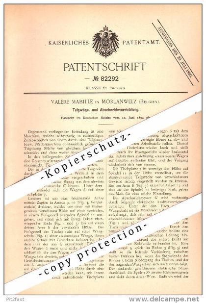 Original Patent - Valere Mabille in Morlanwelz , 1894 , Teigwaage für Bäckerei !!!