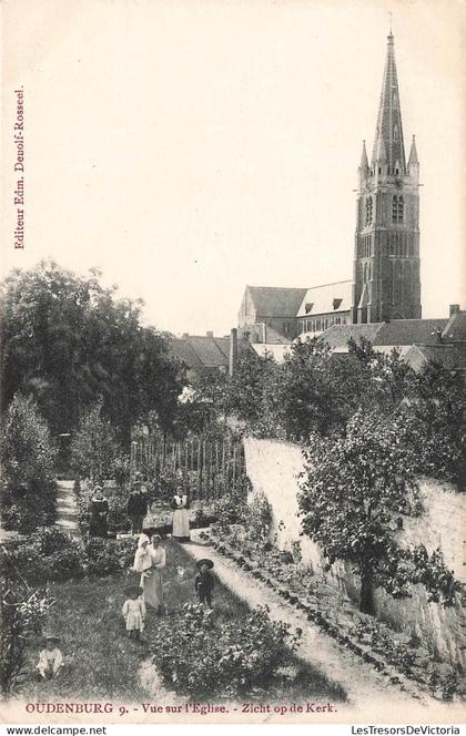 [-10%] BELGIQUE - Oudenburg - Zicht op de kerk - Eglise Notre Dame - jardin - enfant - animé - 1904 - Carte postale anci