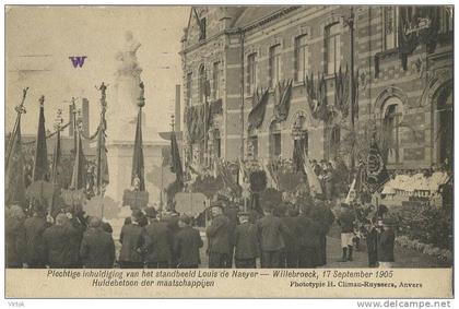 Willebroek :  Plechtige inhuldiging van het standbeeld Louis De Nayer 1905 : Huldebetoon der maatschappijen