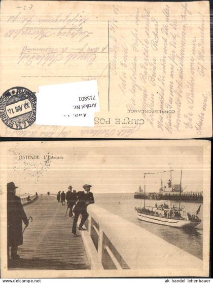 715801 Belgium Ostende Estacade Schiff Hafen Leute Feldpost Leipzig Schönefeld