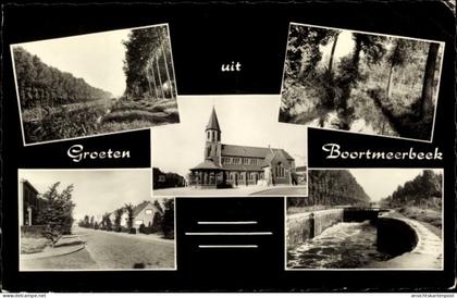 CPA Boortmeerbeek Flämisch Brabant, Ortsansichten, Schleuse, Kirche, Wald