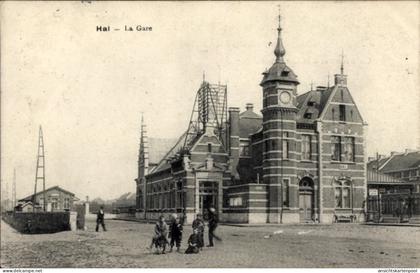 CPA Hal Brabant flamand Flandre, Gare