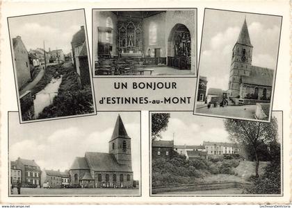 [-5%] BELGIQUE - Un Bonjour dEstinnes au Mont - Canal - Eglise - Vue générale - Multivue - Carte Postale Ancienne