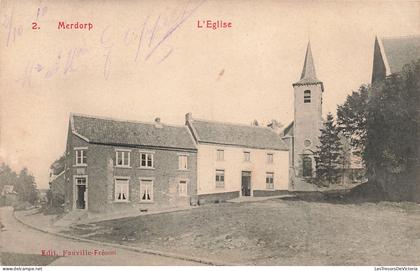 [-50%] CPA - Belgique - Merdorp - LEglise - Edit. Fauville fréson - Oblitéré Wasseiges 1910 - Clocher - Eglise