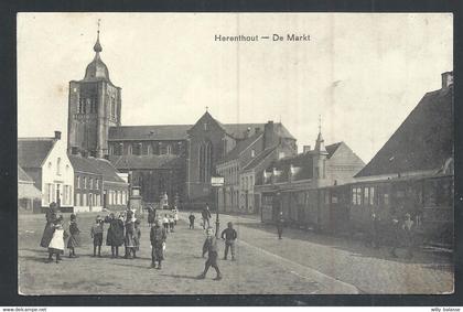 +++ CPA - HERENTHOUT - De Markt - Arrêt du Tram à Vapeur  //