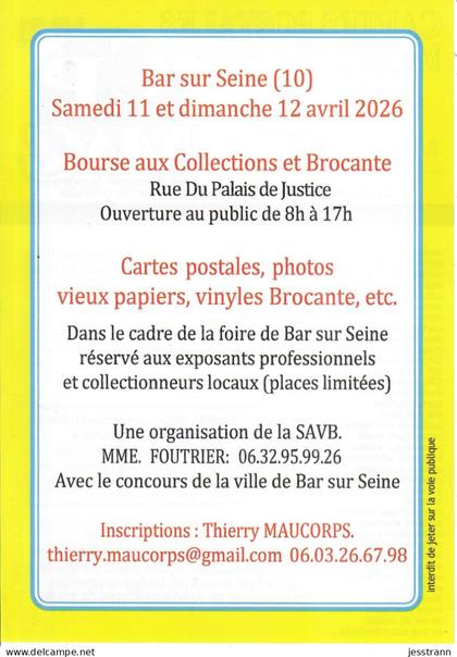 BAR SUR SEINE-  AFFICHETTE BROCANTE ET COLLECTIONS- 11 ET 12 AVRIL 2026