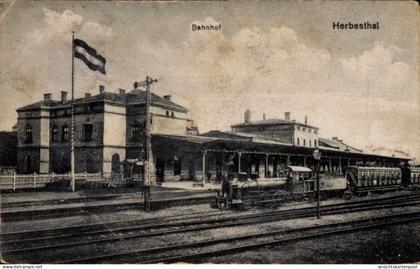 CPA Herbesthal Lontzen Wallonien Lüttich, Bahnhof, Gleisansicht, Eisenbahn