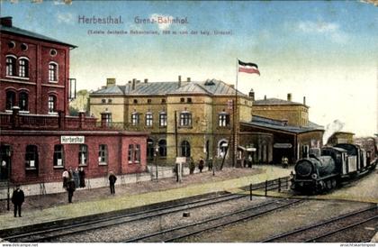 CPA Herbesthal Lontzen Wallonien Lüttich, Herbesthal Grenzbahnhof, Dampflokomotive, historische...