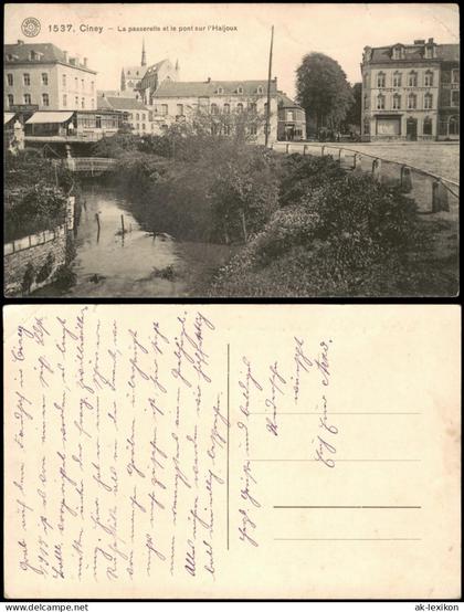 Postkaart Ciney Ciney La passerelle et le pont sur l'Haljoux 1910