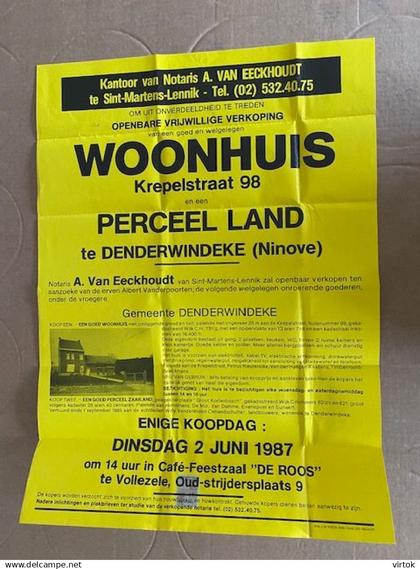 Denderwindeke - Ninove: 1987 -verkoop woonhuis krepelstraat 98 (  affiche )   65 x 47 cm