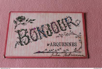 CPA FANTAISIE - ARQUENNES ( SENEFFE NIVELLES ) - BONJOUR D' ... ( CARTE A PAILLETTES ) - 1906
