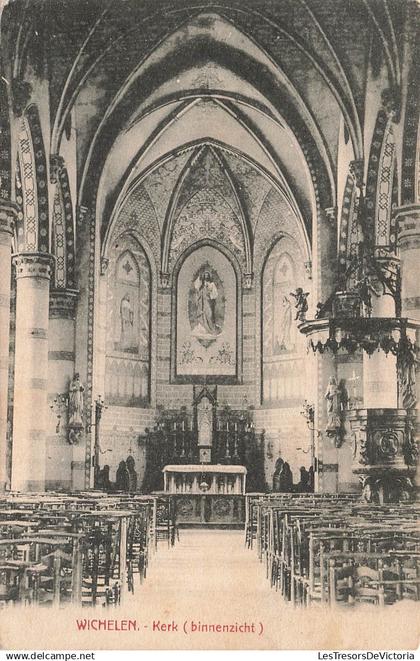 BELGIQUE - Wichelen - Kerk - binnenzicht - autel - spiritualité - statue - Carte postale ancienne