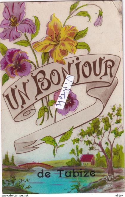 TUBIZE  :  un bonjour    (  ecrit avec timbre 1924  )