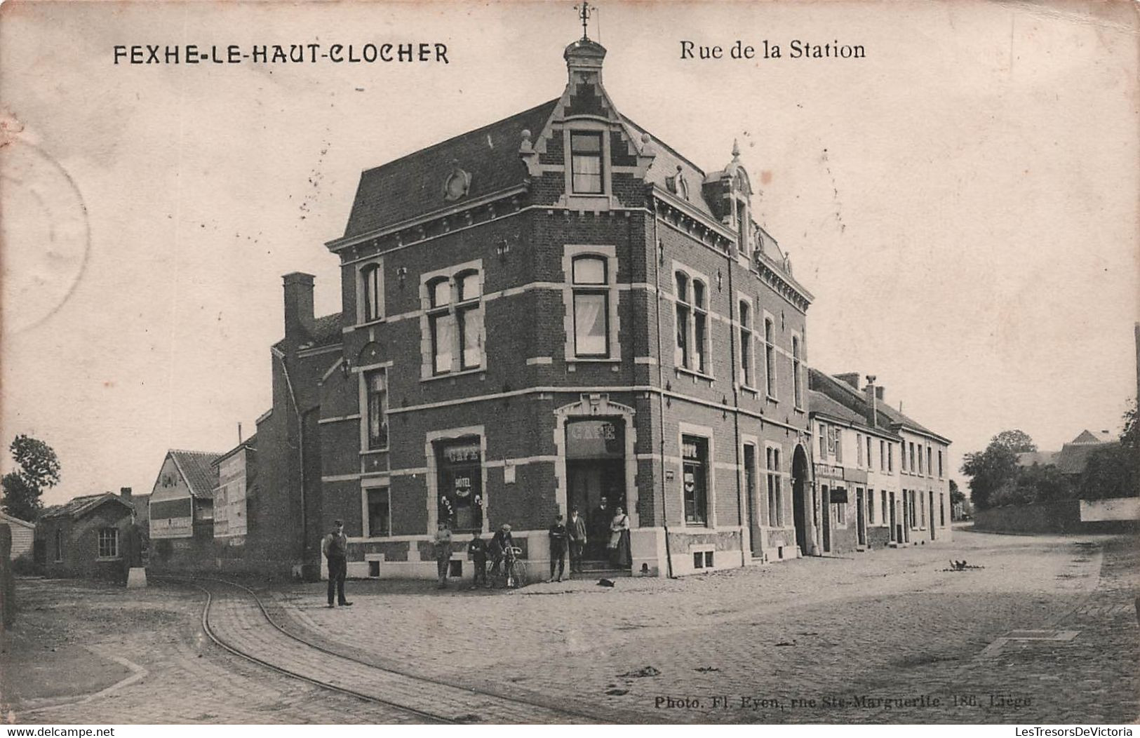 BELGIQUE - fexhe le haut clocher - rue de la station  animé - carte postale ancienne -