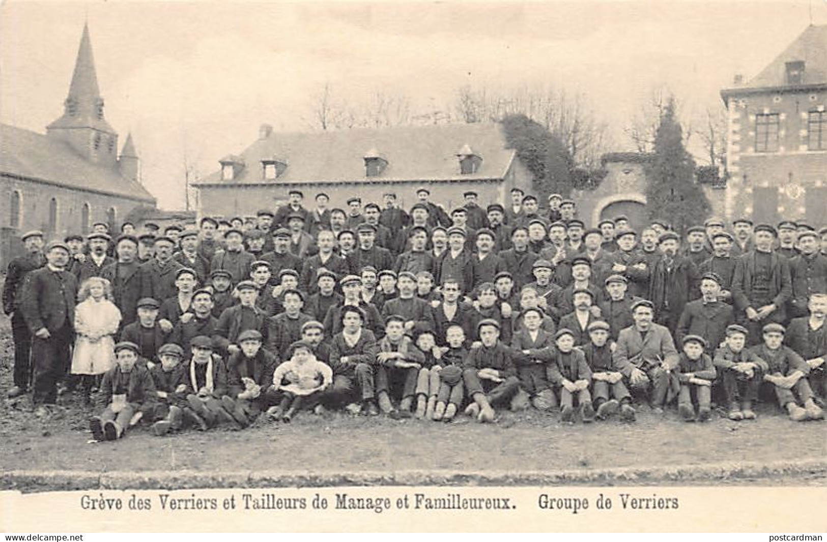 Belgique - Grève des Verriers et Tailleurs de MANAGE et FAMILLEUREUX (Hainaut) Groupe de Verriers