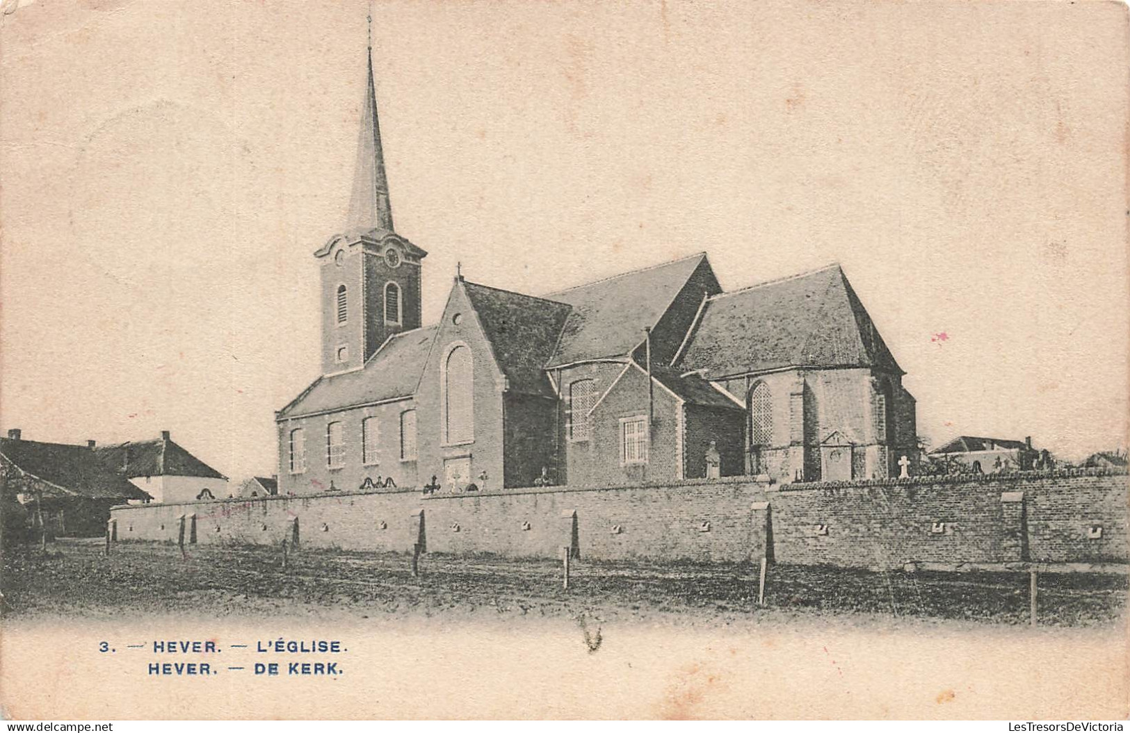 BELGIQUE - Hever - kerk - cour - cimetière - oblit 1920 - tour - mur - clôture - Carte postale ancienne