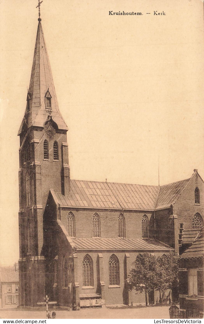 BELGIQUE - Kruishoutem - Kerk - église - religion - façade - horloge - croix - vitrail - Carte Postale Ancienne