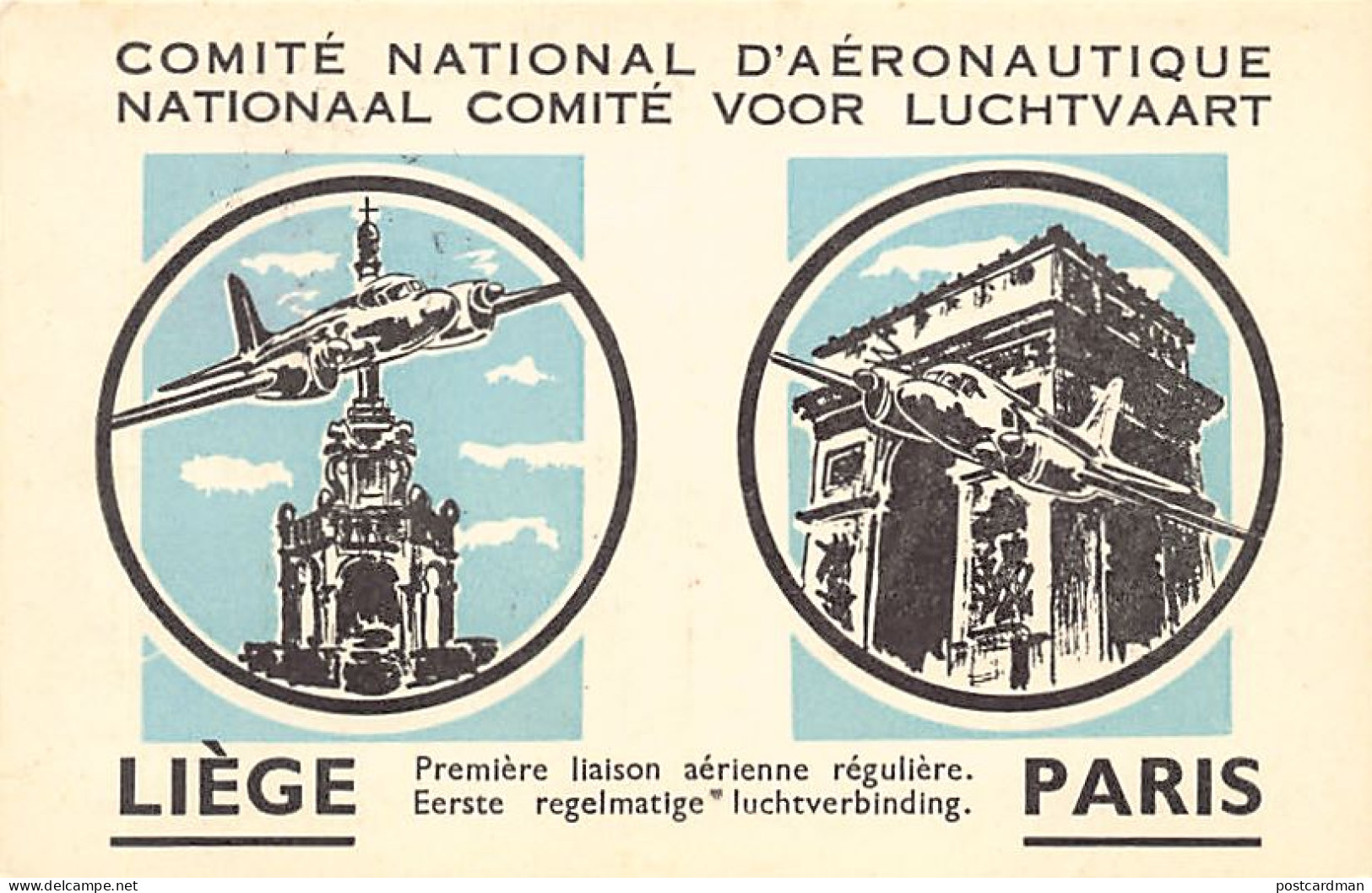 Belgique - LIÈGE - Première liaison aérienne régulière Liège-Paris en 1947 - SABENA - Comité National d'Aéronautique