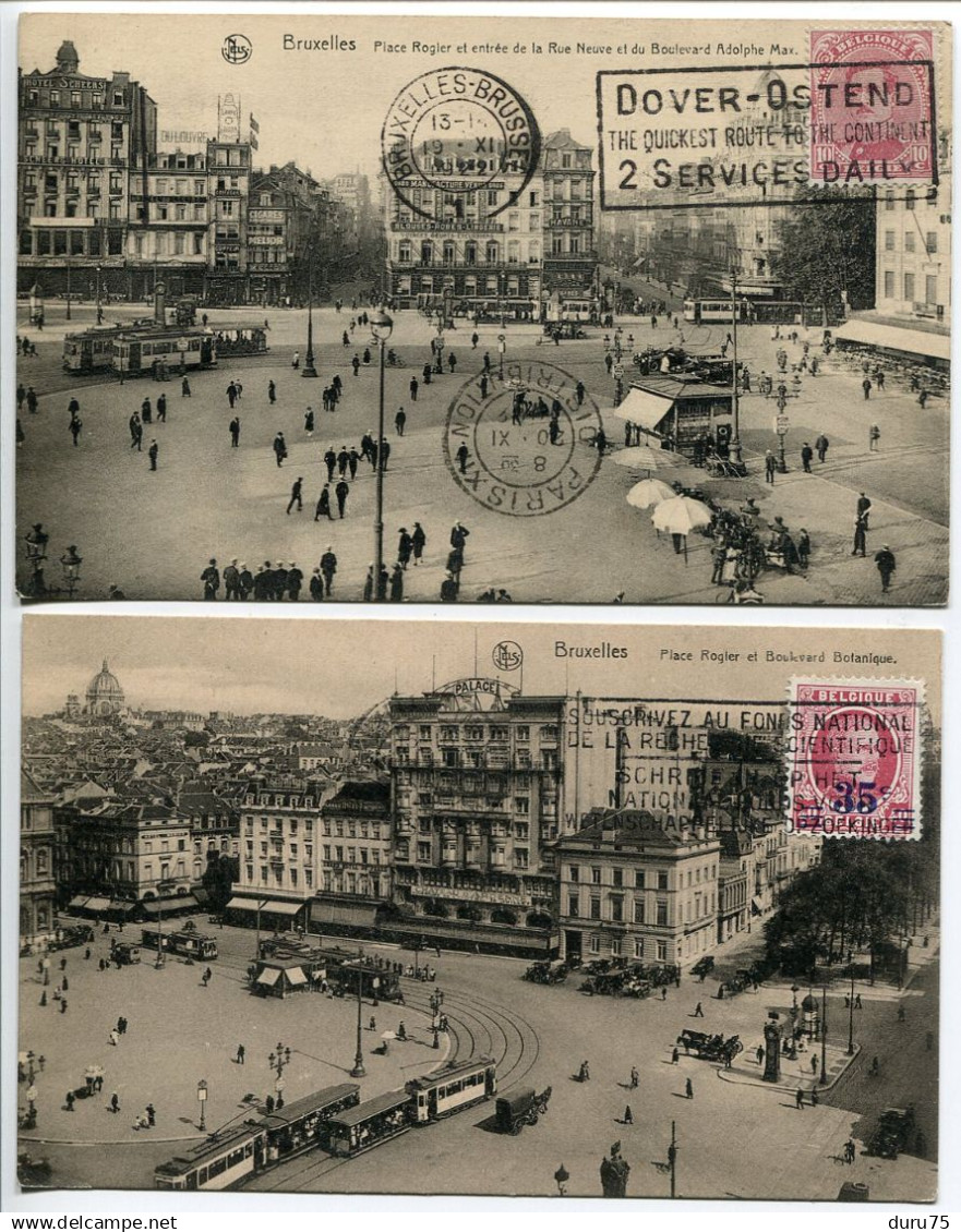 BELGIQUE * LOT de 2 CPA * BRUXELLES Place Rogier Entrée rue Neuve & Place Rogier et Boulevard Bootanique ( tramway )