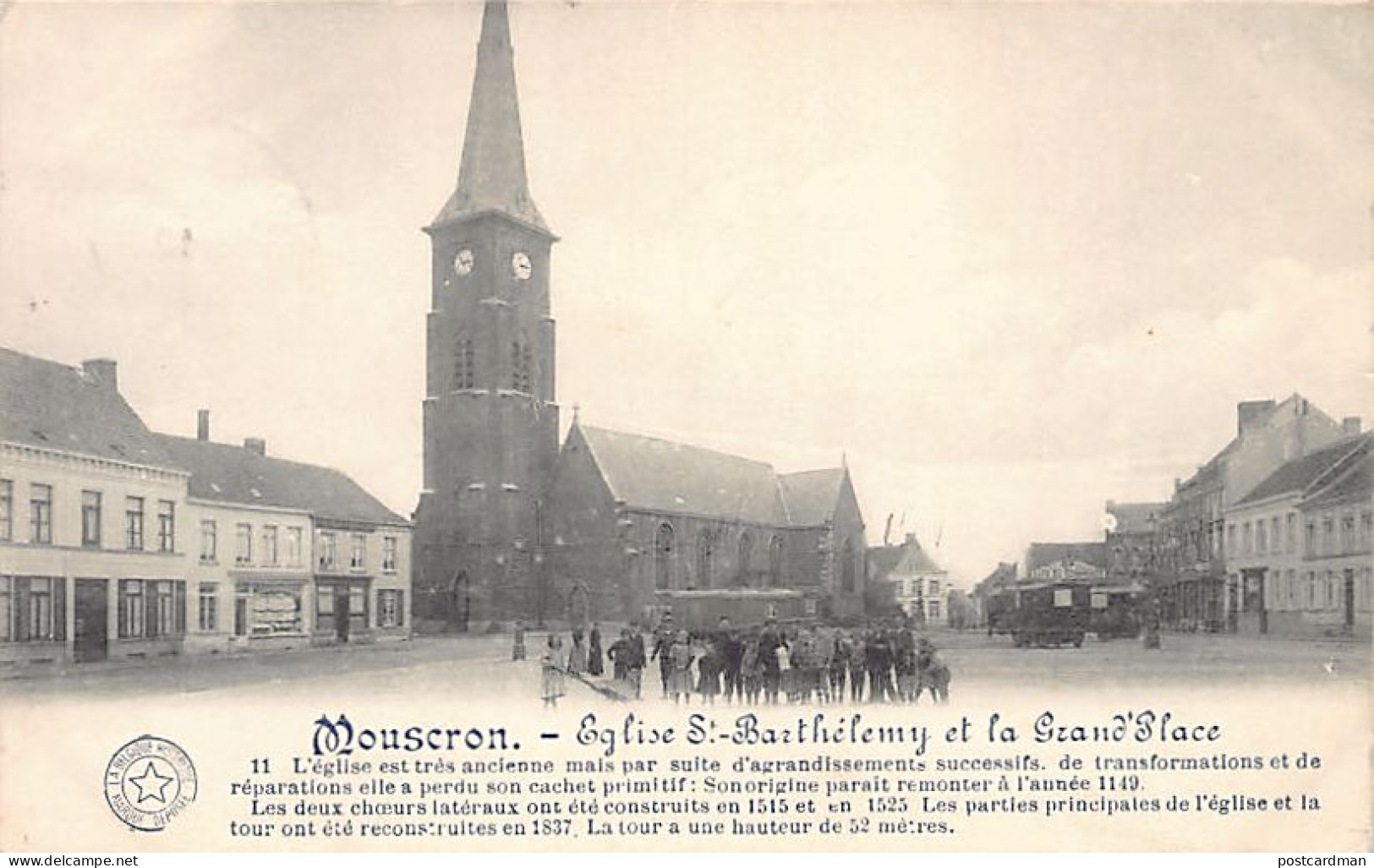 Belgique - MOUSCRON (Hainaut) Grand'Place et église Saint-Barthélemy