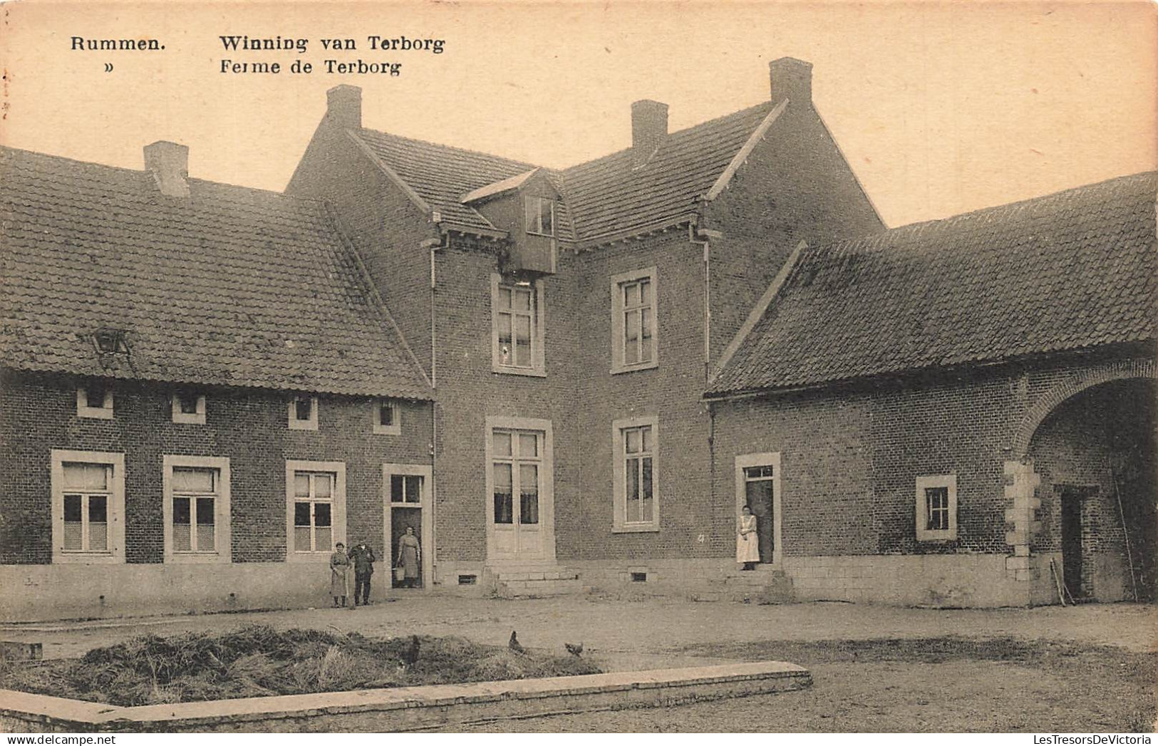 BELGIQUE - Rummen - Winning van Terborg - Ferme - Bâtiment - Cour - Fermiers - Grange - Animé - Carte postale ancienne