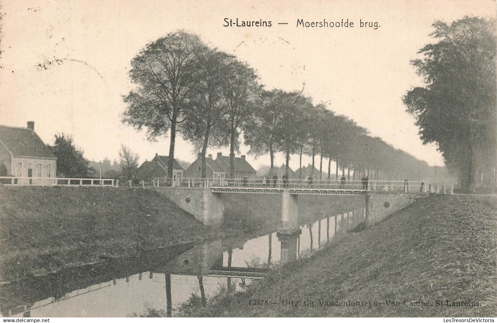 BELGIQUE - Sint Laureins - Moershoofde brug - Pont - Canal - campagne - animé - Carte postale ancienne